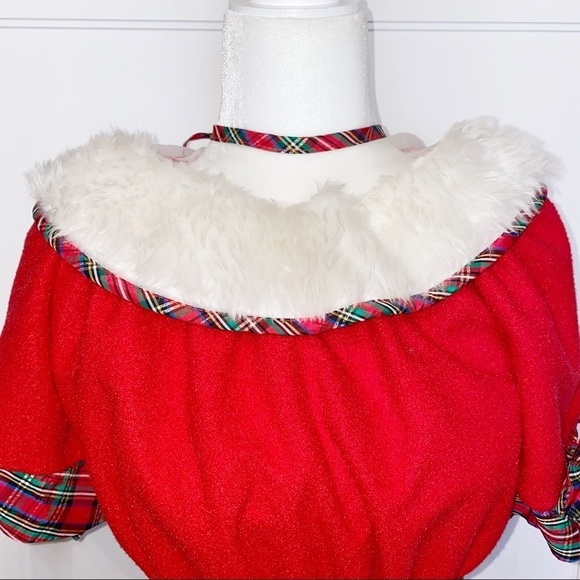 Mrs. Claus | Red Dress Plaid Ribbon White Fleece One Size Separate Fleece Collar - Picture 8 of 16